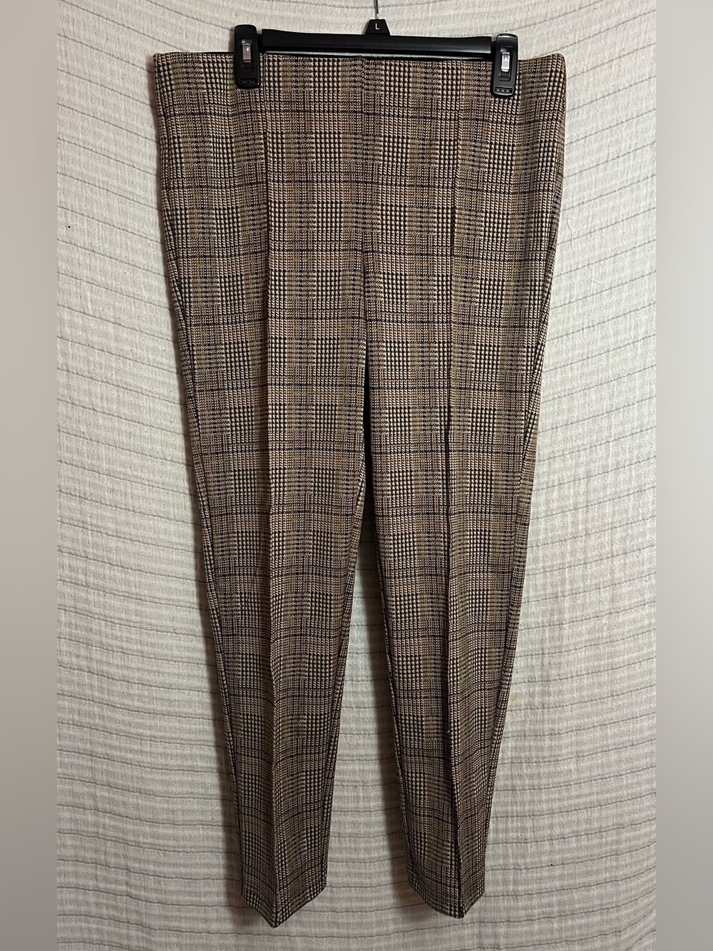 Soho Apparel Tan Plaid Skinny Pull-on Dress Pants